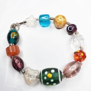 Hand Crafted Glass Beaded Silver Tone Bracelet
